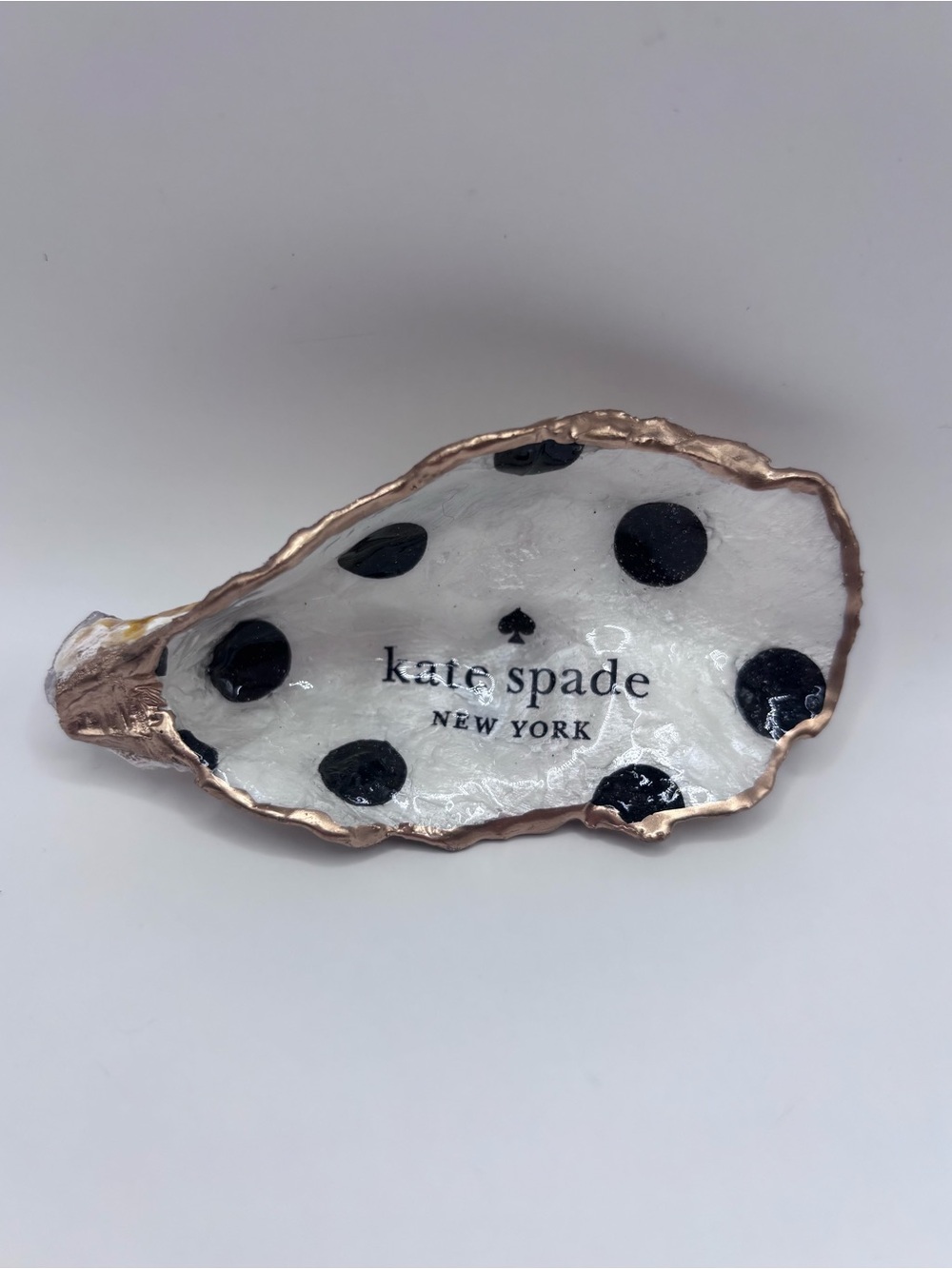 kate spade White & Black Polka Dot Trinket Dish with Gold Rim